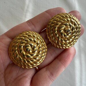 Vintage 80s Retro Large Chunky Gold Tone Statement Estate Clip On Earrings